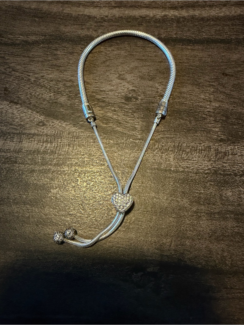 Pandora Sparkling Heart Adjustable Slider Bracelet Sterling Silver 925 W/Pouch.. - Picture 2 of 4